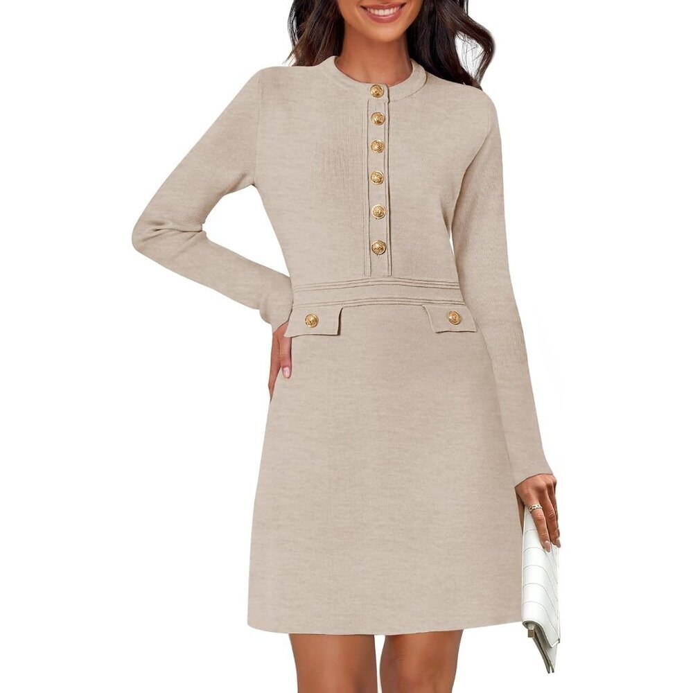 Fall 2025 Long Sleeve Bodycon Oatmeal Sweater Dress for Women Winter Formal Mini
